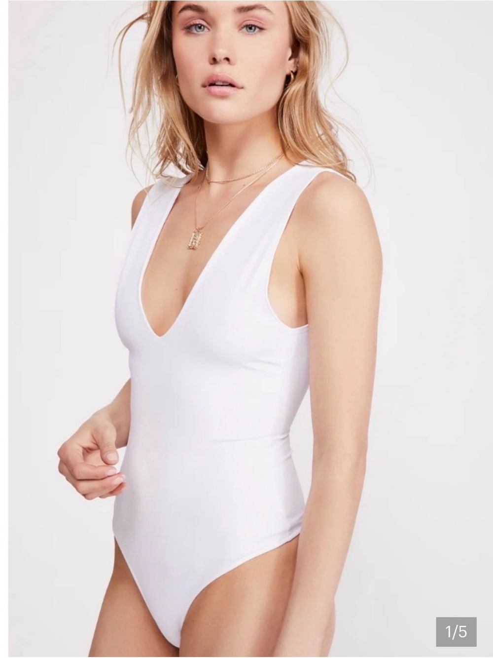 Free People White V-Neck Sleeveless Bodysuit